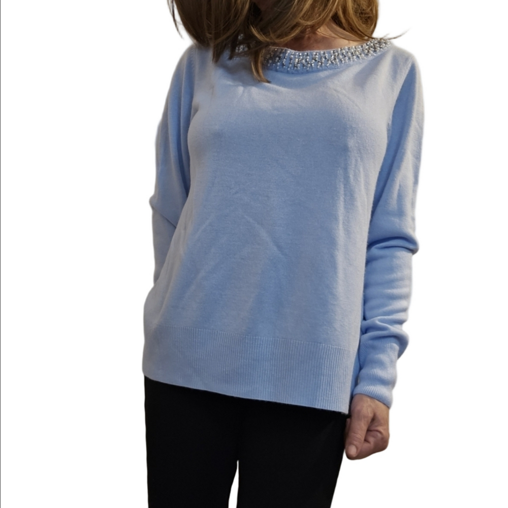 Baby Blue Pearl Embellished Sweater